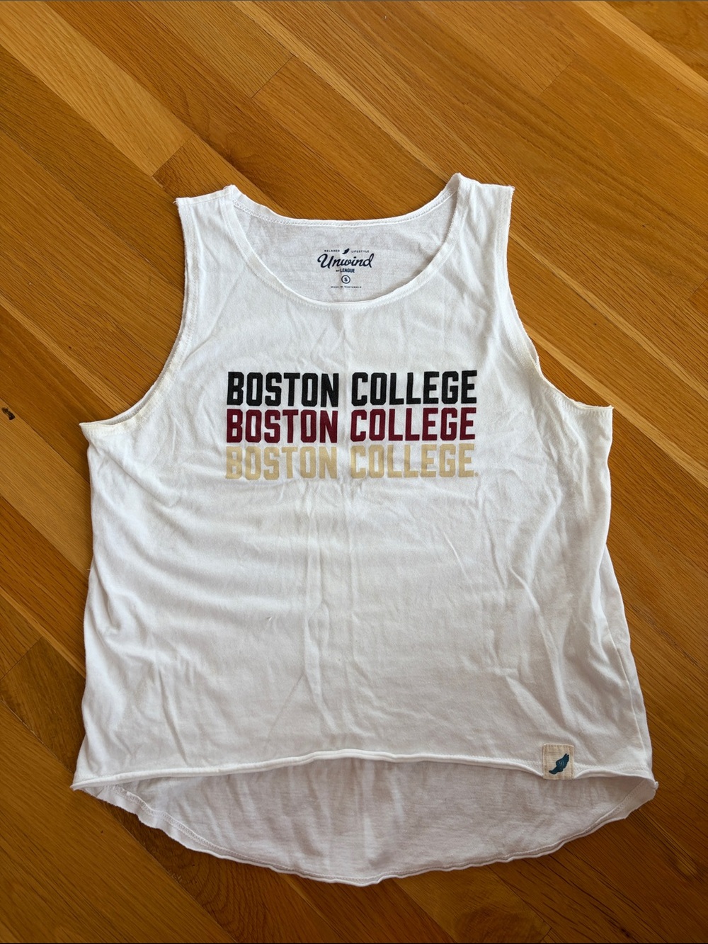 League White Boston College Graphic Tank with Maroon and Gold Text